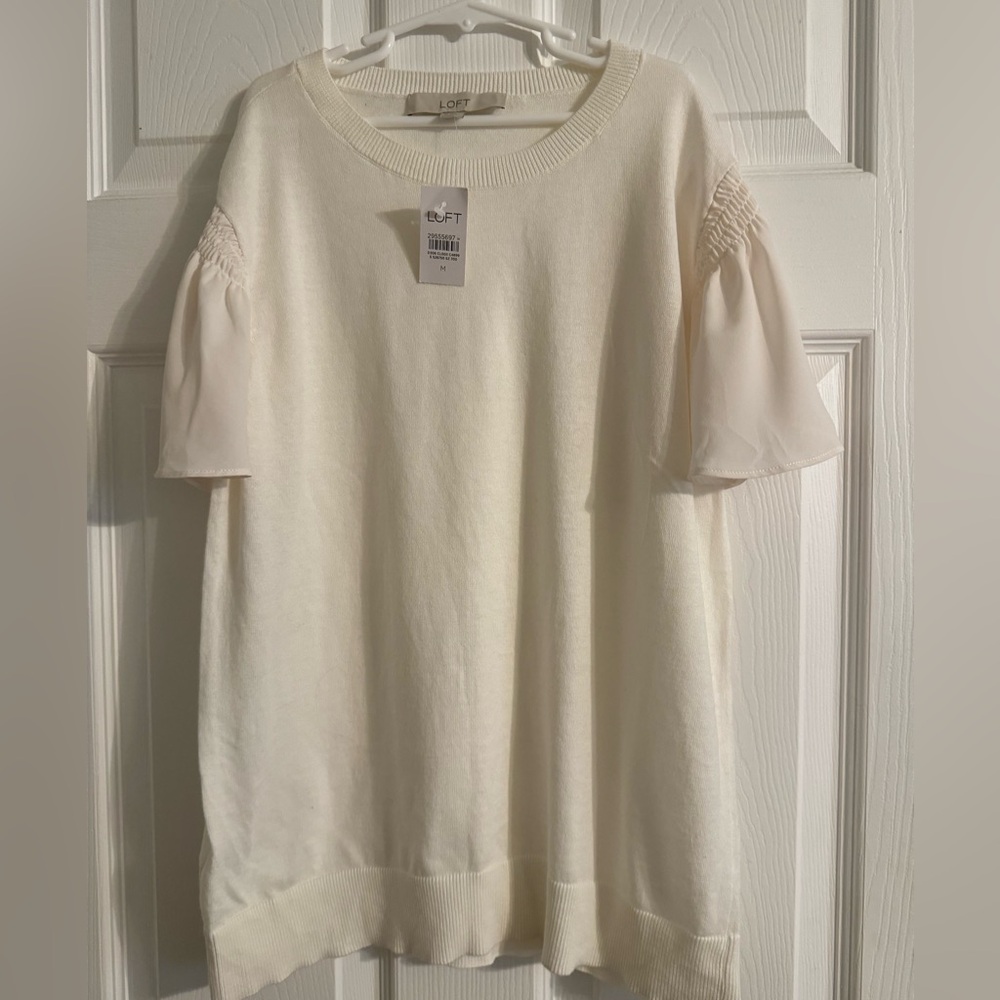 LOFT sweater top with chiffon sleeve size M